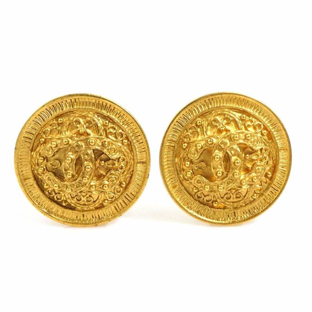 Chanel earrings, Coco Mark design, metal, gold, women's, e62252i